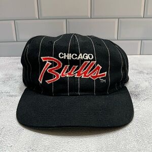 Vintage NBA Basletball Chicago Bulls Pinstripe Script Snap Back AMA Pro Cap
